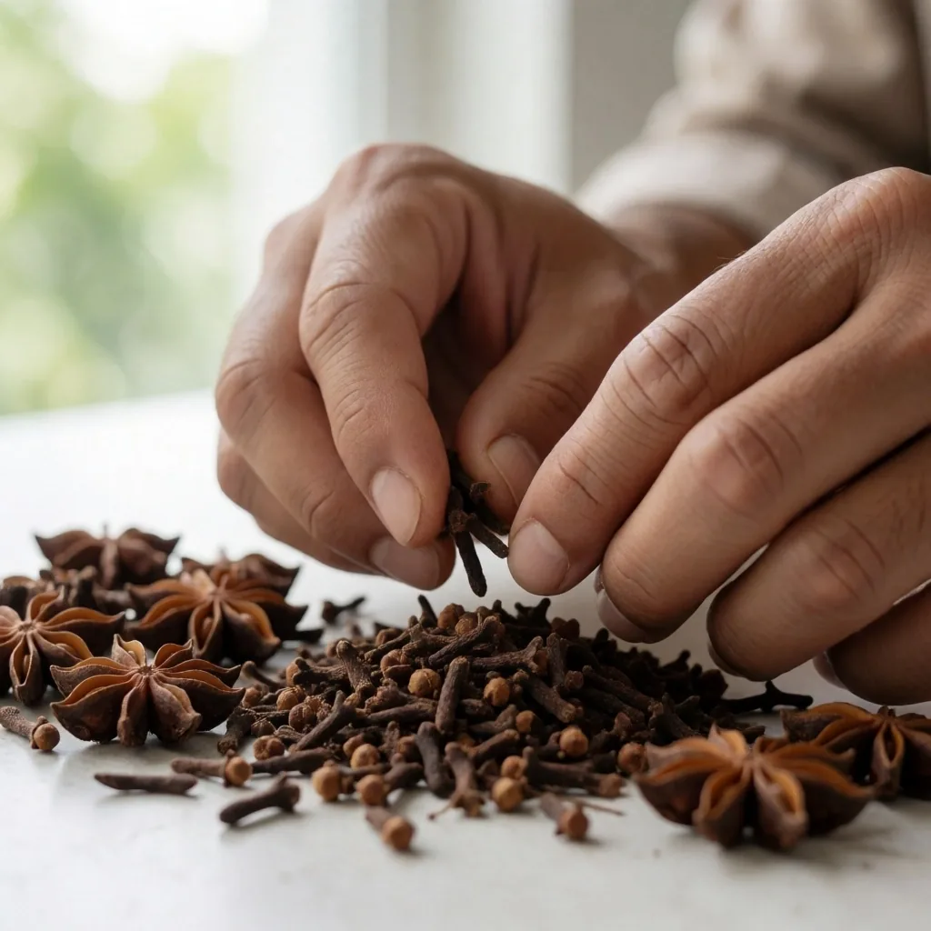 Dried maca root on textile